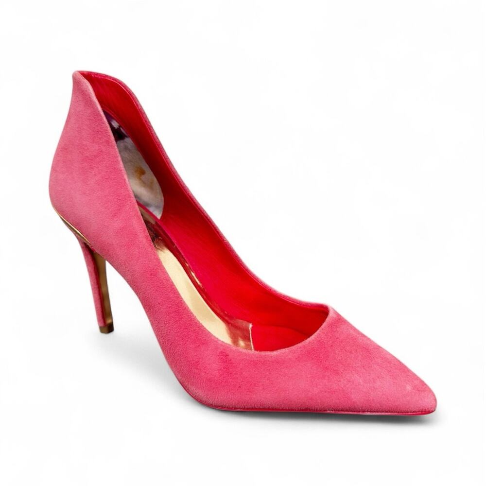 Ted Baker Suede Heels Womens 38 US 7.5 Pink Pointed Toe Pumps